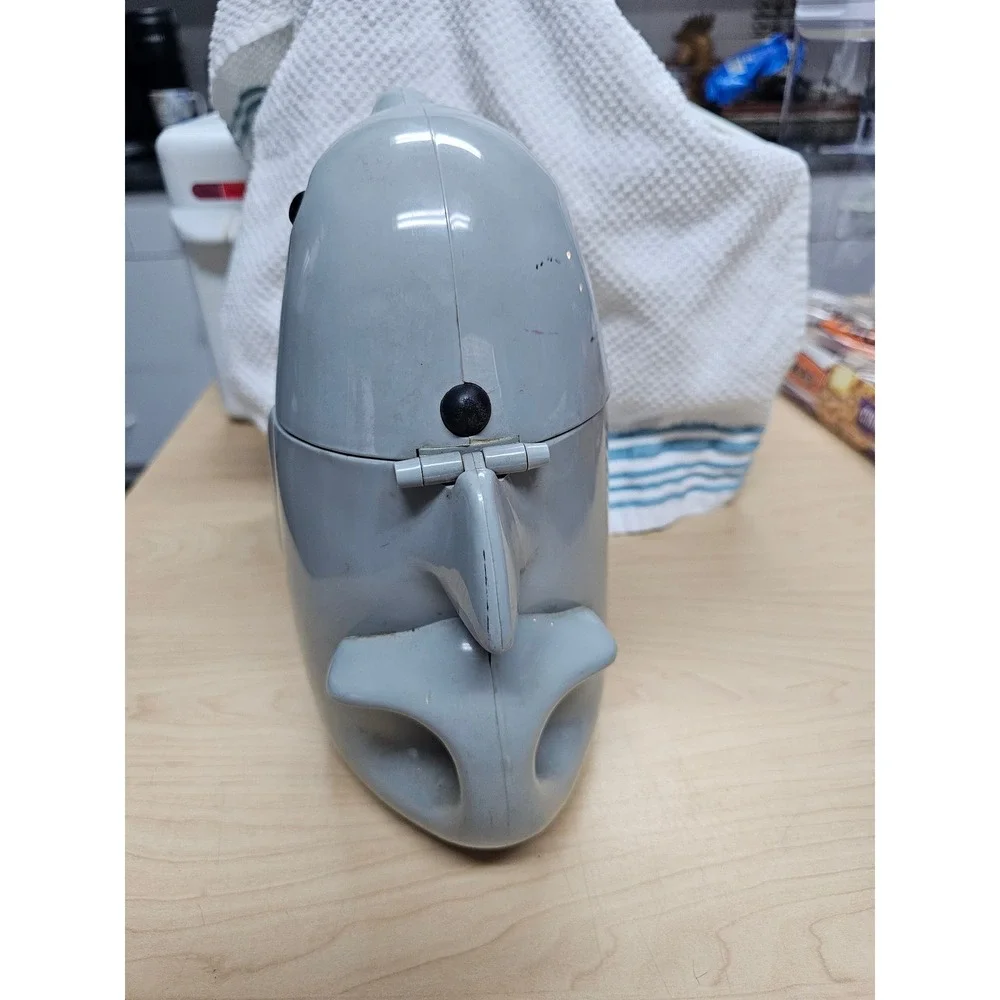 Vintage Dolphin Cookie Jar Gray Plastic Nautical Ocean Life Ring Kitchen Decor